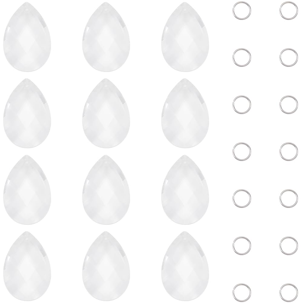 SOFPLATE 1 Box 12pcs 36mm Glass Crystal Chandelier Drops Chandelier Crystals Replacement Large Transparent Glass Hanging Waterdrop Prisms Suncatchers Kit for Window Christmas Tree Decor DIY Ornaments