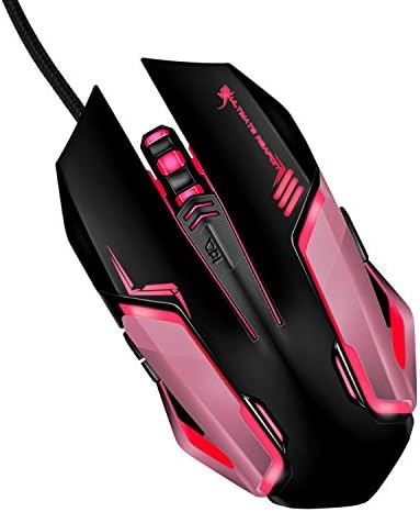 Gaming Mouse, LDesign 3200DPI Wired Gamer Mice ACC Optical Ergonomic with 4 Adjustable DPI Switch, 7-Color Breathing Light, High Accuracy Computer Mice Plug and Play (Black/Pink)
