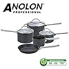 Anolon-85068-Professional-Milkpan-Saucepans-and-Frypan-Set-of-5-Lifetime-Guarantee-Premium-Non-Stick-pots-and-pans-with-Glass-lids-Hard-Anodised-cookware-Black Anolon Professional Non Stick Pots and Pans Set of 5 - Cookware Set with Milkpan, Saucepans with Toughened Glass Lids…