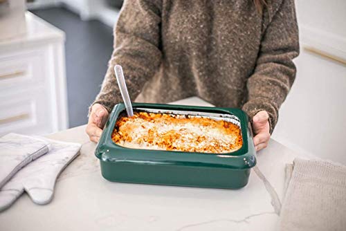 Fancy Panz 2-in-1 USA-Made Portable Casserole Carrier for Shallow and Deep Half Size Foil Steam Pans, Foil Pan and Serving Spoon Included (Winter Green) - Thumbnail 5
