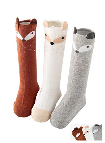 3 Pairs of Baby Girls Boys Cute Knee High Cotton Socks(0m-4y)