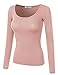 Doublju Womens Basic Sexy Deep Round Neck T-Shirt (Made In USA)
