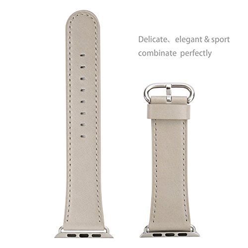 Apple Watch Band 38mm, WFEAGL Retro Top Grain Genuine Leather Band Replacement Strap with Stainless Steel Clasp for iWatch Series 3,Series 2,Series 1,Sport, Edition (Ivory White Band+Silver Buckle)