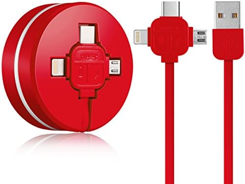 Charging Cable Cell Phones Charger Cable 3 in 1 Retractable USB Cord Data Sync Adapter Multi Compatible with 8 Pin/Micro USB/Type-C for All Devices/3.3 ft (Black Blue red) (red)