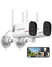 Outdoor Security Camera - DEKCO 2K Pan Rotating 180° Wired Camera Surveillance Exterieur with Two-Way Audio, Night Vision, 2.4G WiFi, IP65, Motion Detection Alarm (2 Pack)