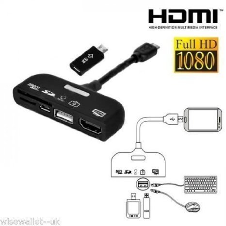 MegadreamÂ® 5in1 Micro USB To HDMI Adapter Cable Sync with 11-pin Micro USB Adapter, Supports 1080P HD for Sony Xperia Z3 Z2 Z1, LG Optimus, HTC One, Motoroia, Samsung Galaxy S3 S4 S5 S6 Note 2 3 4 Galaxy Tab Galaxy Note Black