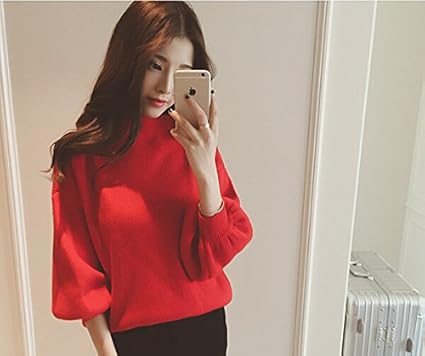 Amazon 痩せ見え ゆったり袖 パフスリーブニット タートルネック