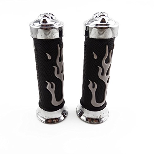 TESWNE Flame Gel Style 7/8" Handlebars Grips Chrome Skull Handle Grips - Thumbnail 3