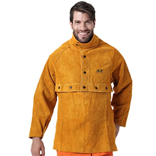 Welding Apron Leather Working Cape Sleeves Bib Apron Flame/Heat/Abrasion Resistant Cowhide Leather Working Cloths Welding Sleeves (XL(The Most Common)) Gold