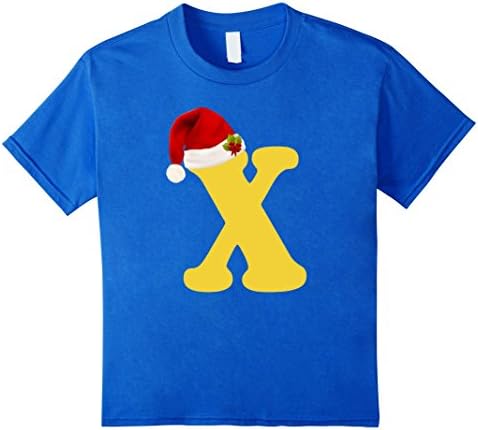 Kids Christmas Santa Hat Letter X Monogram Holiday T-shirt 8 Royal Blue