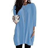 Poetsky Womens 3/4 Sleeve Tunics or Tops to Wear with Leggings Long Shirts Blouses with Pockets S-3XL