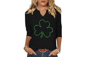 EHIZRVO 3/4 Sleeve St Patrick's Day Shirts for Women Lucky Irish Shamrock Graphic Shirts Festival Party Tops Blouse