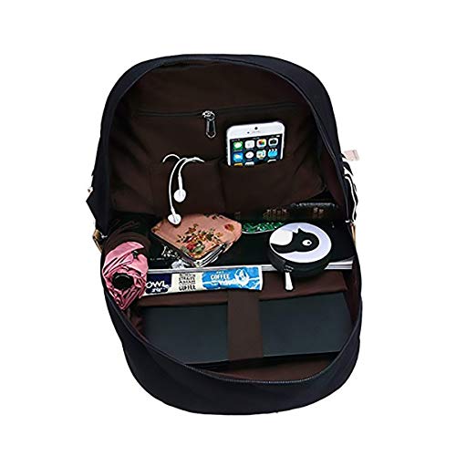 School Backpack, Aiduy Student Canvas Bookbag Lightweight Laptop Bag with Shoulder Bags and Pen Case for Teen Boys and Girls (Black) - Thumbnail 4
