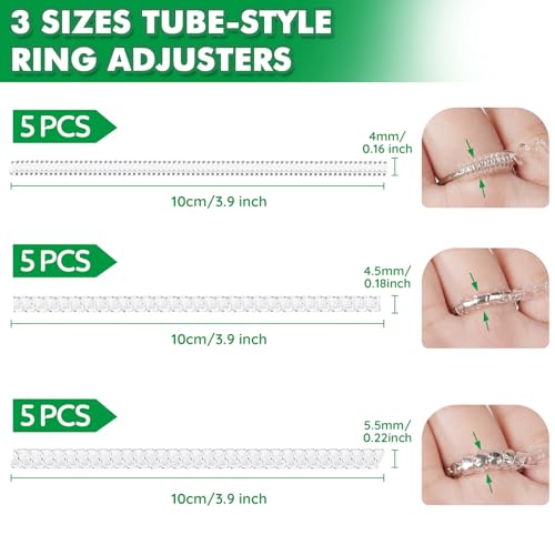 Anpro Ring Sizer Adjusters for Loose Rings - 15-Pack Multiple Styles, Invisible Spacer Guards & Tighteners for Women, Fits Almost Any Ring