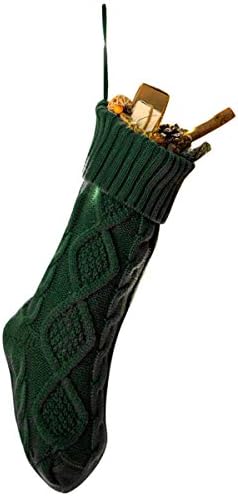 TAORE Woolen Christma Stockings Crochet Knitted Stretch Knit Sock (X-Green)