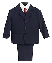 5 Piece Navy Blue Suit with Shirt, Vest, and Tie - Size M (9 Month)