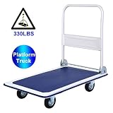 Platform Cart Folding Dolly Cart with Wheels Heavy Duty Platform Push Hand Truck Foldable Push Dolly Moving Warehouse Rolling Casters 330lbs Weight Capacity,Blue