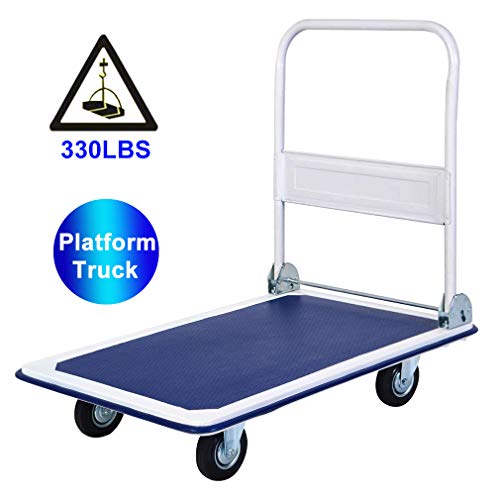Platform Cart Folding Dolly Cart with Wheels Heavy Duty Platform Push Hand Truck Foldable Push Dolly Moving Warehouse Rolling Casters 330lbs Weight Capacity,Blue