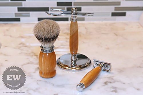 Handmade Shaving Kit - Cherry Wood - Handmade Shaving Set with Shaving Stand, Shave Brush &amp; Razor Handle - Father's Day Gift, Groomsman Gift, Christmas Gift