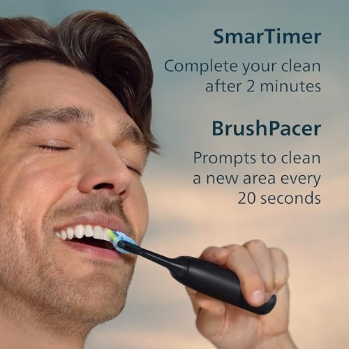 Philips Sonicare 5950 Series Electric Toothbrush, with Pressure Sensor, for Sensitive Gums, 6 Brushing Settings, SmarTimer, BrushPacer, 21-day Runtime, Travel Case, Black, HX7131/03