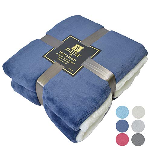 Tirrinia Super Soft Velvet Plush Throw Blanket 50”x 70”, Reversible Fuzzy Solid Blanket, All Season Bed Throw TV Blanket Blue
