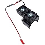 REhobby RC Motor Fan Radiator Aluminum Heat Sink Twin Cooling Fan for 1/8 1/10 RC Car 540/550 Track HSP HPI Wltoys Himoto Tamiya (Black)