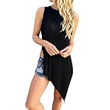Sunbona Women's Sexy Long Sleeveless Irregular Cotton Casual Tunic Tank Top Blouse Shirt T-Shirt Black (XL)