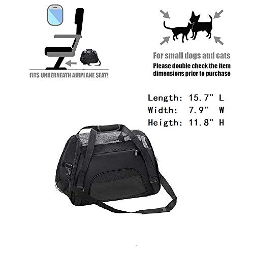 TIYOLAT Pet Carrier Bag, Airline Approved Duffle Bags, Pet Travel Portable Bag Home for Little Dogs, Cats and Puppies, Small Animals 40 x 20x 30cm (Black)