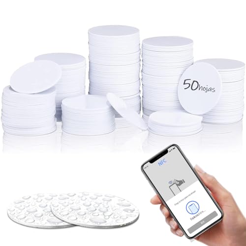 RJIHOEN Etiquetas NFC,50pzs Chip NFC tarjetas redondas,NTAG 215,memoria de 504 bytes totalmente programable, compatible con TagMo y Amiibo, para Android iPhone y todos los dispositivos (50)