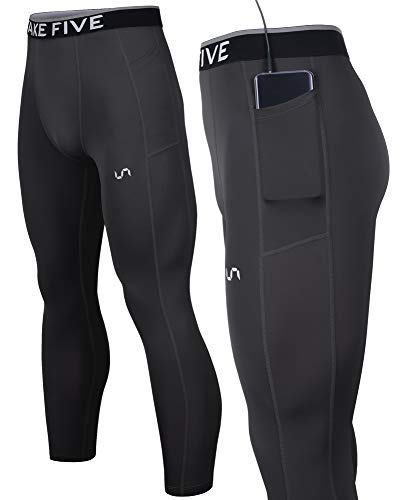 Take Five Men’s Side Pockets Cool Dry Tights UV Protection Compression Baselayer Cycling Yoga Leggings (Z808, XL)