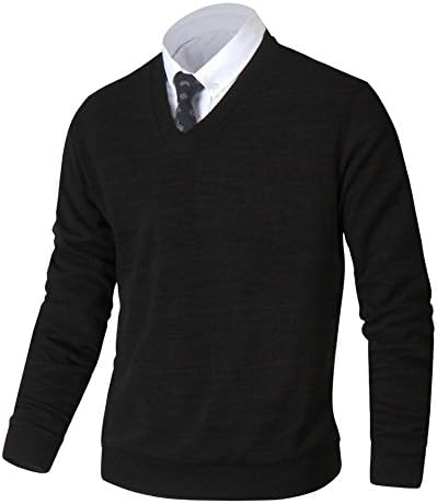 HARRISON83 Mens Slim Fit Basic Knitted Longsleeve V-Neck Pullover Sweaters/B_NS1103-BLACK-S