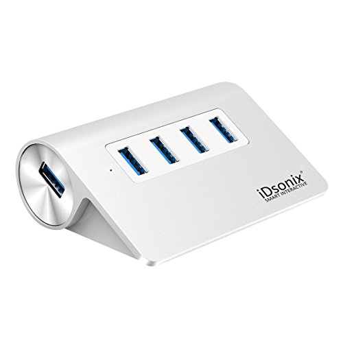 iDsonix 4 Port Aluminum USB 3.0 Hub Desk USB Hub Removable Multi Small USB Hub for Windows 10 Cell Phone and Others Devices -Silver