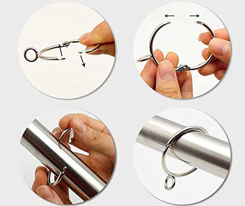 DODXIAOBEUL 2.5 inch Interior Diameter Open and Close Solid Metal Curtain Ring Hook Rustproof,Movable Clasp Suitable Fixed Pole Shower Curtain Rings/Strong Hooks Set Silver (24)