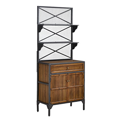 Furniture HotSpot Bakers Rack- Black w/Natural Pine - 27” W x 14.5” D x 65.25” H