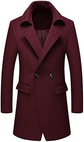 SYIWONG Men's Slim Woolen Nylon Coat(Red,XL)