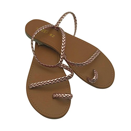 Newest Women's Sandals,Sunyastor Summer Ladies Sandals Cross Strap Flat Ankle Roman Casual Flip Flops Shoes Beach Sandals Gold - Thumbnail 3