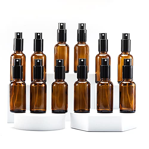 YIZHAO Braun Sprühflasche Glas 30ml, Sprühflasche Klein Glas mit [Zerstäuber], für Ätherisches Öle,Kosmetik, Apotheker, Reinigung,Aromatherapie, Massage, Haare – 12Pcs