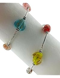 Itinerancia Oyster estilo murano vidrio mezclado abalorio pulsera de alambre de memoria talla única.