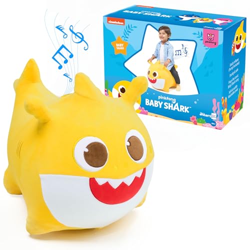 JITTERYGIT Baby Shark Official Bouncy Hopper Plush Musical Singing Toy - Inflatable Animal Ride On for Indoor & Outdoor - Birthday Gift for Kids & Toddlers (Boys & Girls) Ages 18+ Months (Yellow)