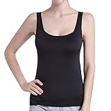 HBY Womens Camisole Built-in Shelf Padded Bra Cami Bra Straps Tank Top Solid Black