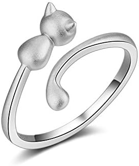 Swhite 925 Sterling Silver Lovely Cat Scrub Open Ring