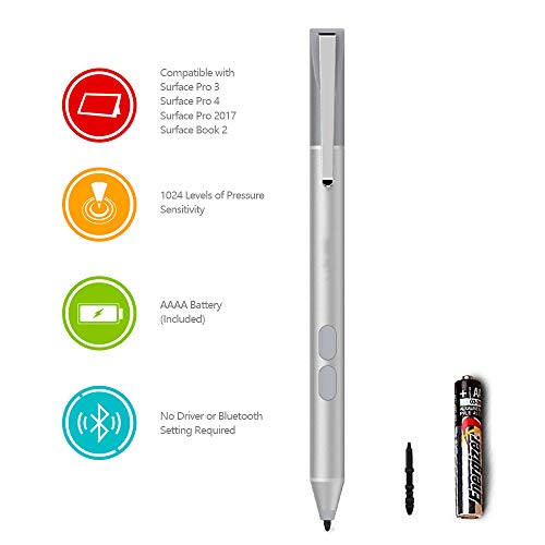 Surface Pen Microsoft Surface Stylus for Surface Pro 7, Pro 6, Pro 5, Pro 4, Pro 3, Surface Laptop 2, Surface Book 2, Book 1, Surface Go,1024 Level Pressure Sensitivity (Platinum)