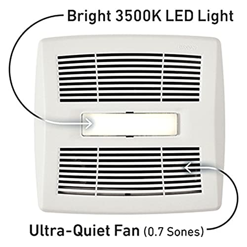 Broan-NuTone Bathroom Exhaust Fan with LED Light and Roomside Installation, ENERGY STAR Certified, 110 CFM, Very Quiet 1.0 Sones White, AE110L