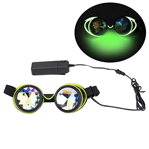DODOING Spikes Vintage Steampunk Kaleidoscope Goggles Glow Tube Halloween Google Retro Cosplay Sunglasses Festivals Rave Diffraction Crystal Lenses Glasses Eyewear with Remote Control