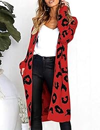 Relipop - Sudadera de punto de manga larga para mujer, con capucha de leopardo, para chaqueta
