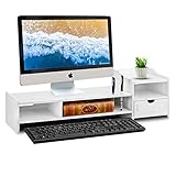 Monitor Stand Riser, Computer Laptop Riser Shelf with Organizer Drawer (White) (26