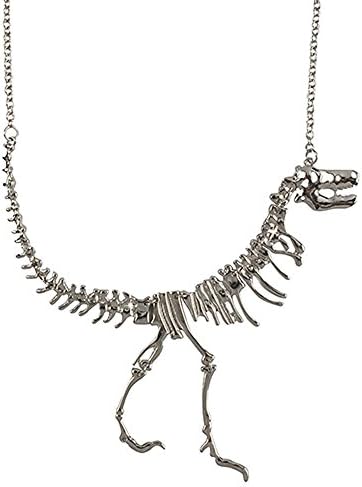 Men Women Unisex Punk Dinosaur Bone Drop Pendant Statement Alloy Chain Necklace-Silver