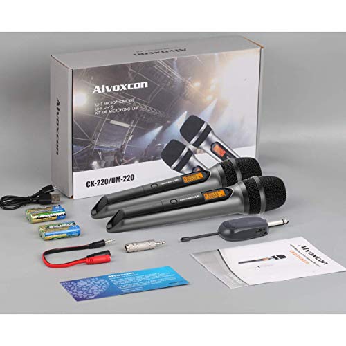 Wireless Microphone System, Alvoxcon Dual UHF Dynamic Handheld mic for iPhone, Computer, Karaoke, Conference, DJ, Vocal Recording, Singing, Church, On Stage Performance, Party Events (1/4 inch Plug) - Thumbnail 6