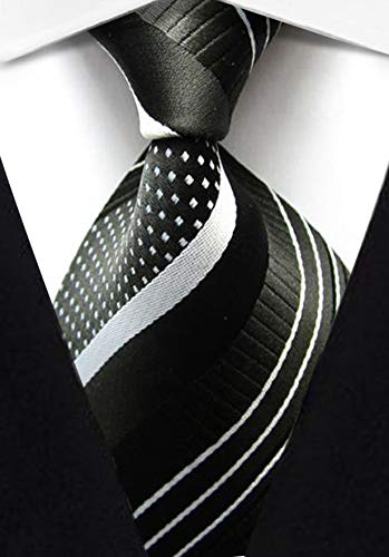 Veegood Men's Classic Jacquard Woven Silk Tie Plaid Striped Black White Necktie for Men Party Suit Z04
