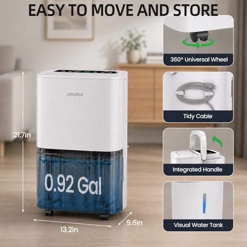 80 Pint Dehumidifiers for Basements Home (Covers 5200 Sq.Ft) | With Continuous Drain Hose,Water Tank,Auto Defrost,Restart,Energy-Saving,24H Timer & Quiet Operation for Garage,Bedroom